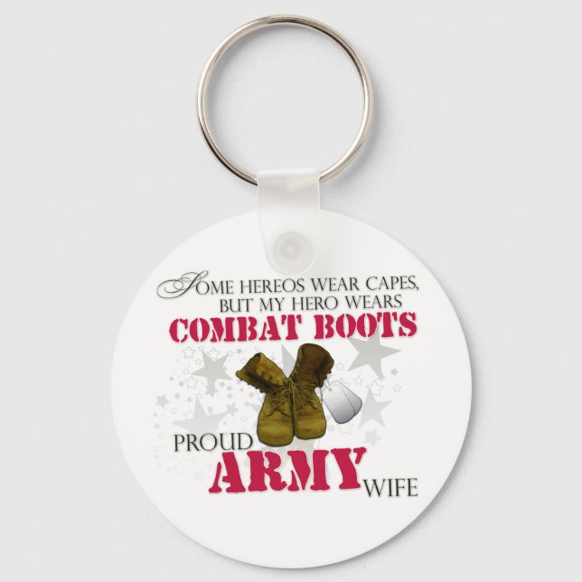 My Hero wears Combat Boots - Army Wife Key Ring (Front)