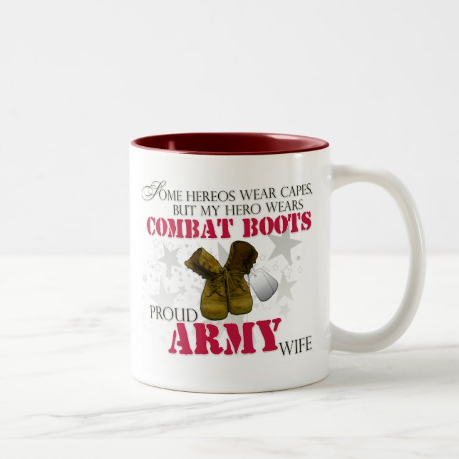 My Hero wears Combat Boots - Army Wife Two-Tone Coffee Mug (Right)