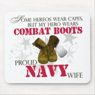 My Hero wears Combat Boots - Navy Wife Mouse Pad