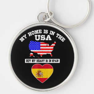 My Home Is In USA My Heart Is In Spain Key Ring