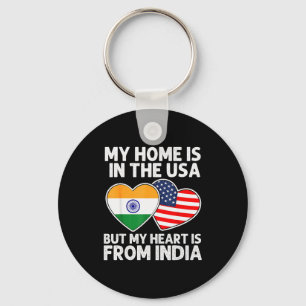 My Home Usa My Heart India Indian American Pride F Key Ring