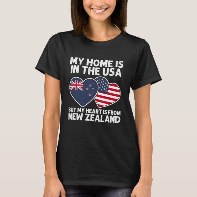 My Home USA My Heart New Zealand Kiwi American Pri T-Shirt (Front)