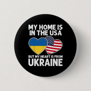 My Home Usa My Heart Ukraine Ukrainian American Pr 6 Cm Round Badge