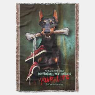 My Home, Your Life: Dobermann Dog & Bone - Funny Throw Blanket