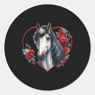 My Horse Is My Valentine Grey Horse Roses And Hear Classic Round Sticker