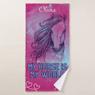 My Horse Is My World Magenta Bath Towel