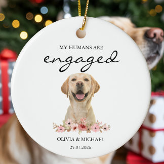 My Humans Are Engaged Personalized Dog Photo Ceramic Ornament