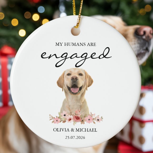My Humans Are Engaged Personalized Dog Photo Ceramic Ornament (Creator Uploaded)
