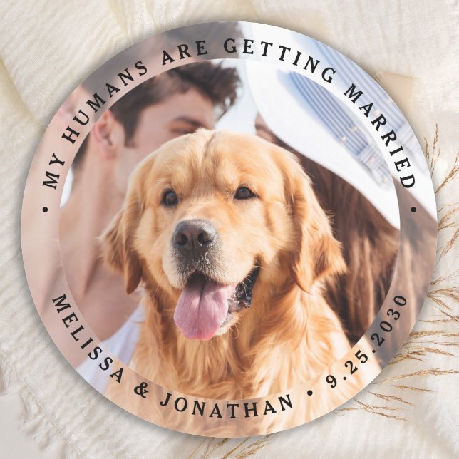 My Humans Are Getting Married Engagement Dog Photo Classic Round Sticker (Creator Uploaded)