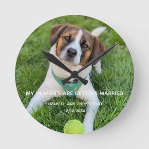 My Human's Are Getting Married Engagement Photo R Round Clock