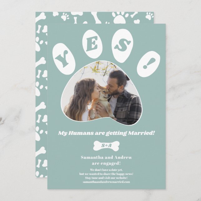 My Humans getting married engagement paw photo Announcement (Front/Back)
