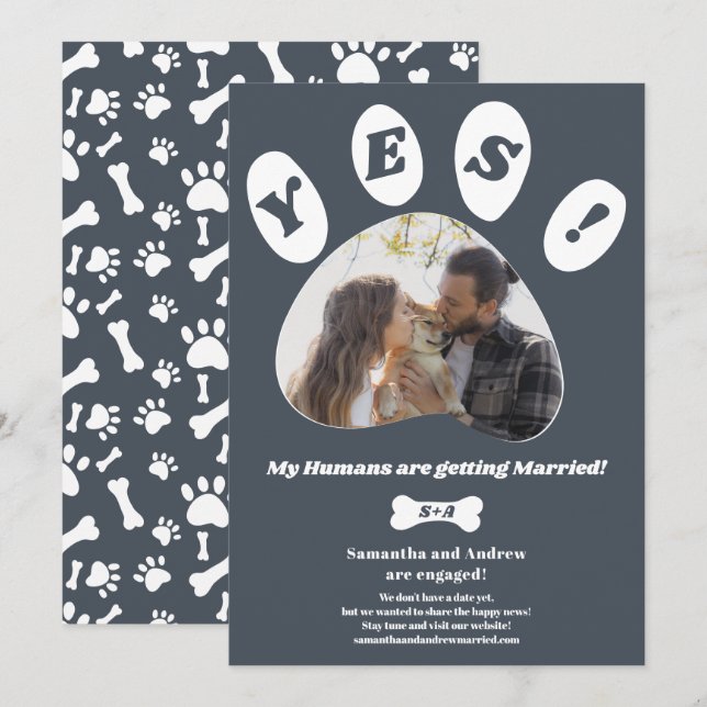 My Humans getting married engagement paw photo Announcement (Front/Back)