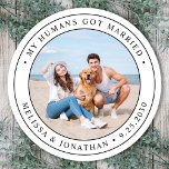 My Humans Got Married Custom Photo Pet Wedding Classic Round Sticker<br><div class="desc">Add the finishing touch to your dog wedding announcements with these custom photo, and personalised 'My Humans Got Married stickers. Customise with your favourite photo, names and date. COPYRIGHT © 2020 Judy Burrows, Black Dog Art - All Rights Reserved. My Humans Got Married Custom Photo Pet Wedding Classic Round Sticker...</div>