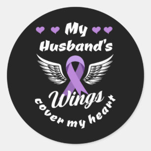 My Husband's Wings Cover My Heart Overdose Awarene Classic Round Sticker