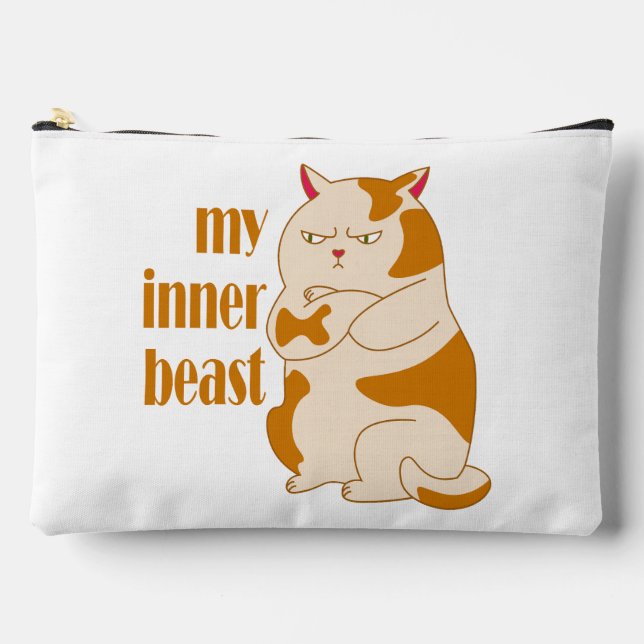 My inner beast lazy fat cat motivational quote accessory pouch (Front)