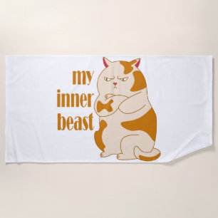 My inner beast lazy fat cat motivational quote beach towel
