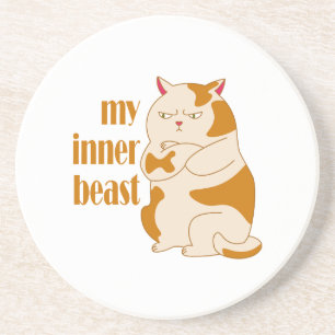 My inner beast lazy fat cat motivational quote coaster