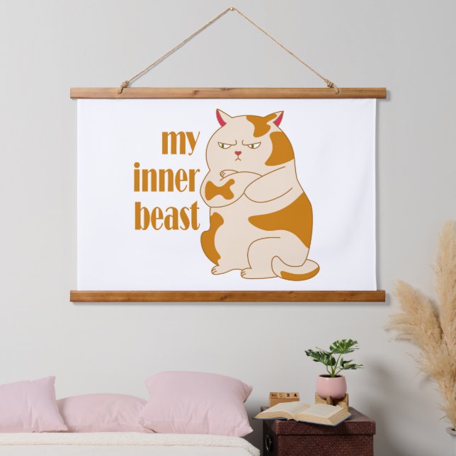 My inner beast lazy fat cat motivational quote hanging tapestry (Bedroom)