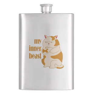 My inner beast lazy fat cat motivational quote hip flask