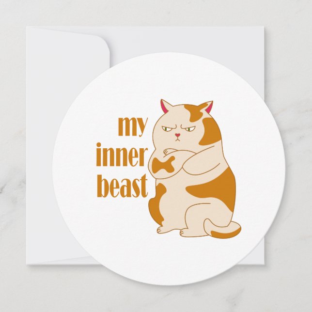 My inner beast lazy fat cat motivational quote holiday card (Front)