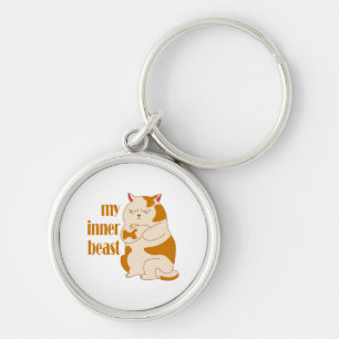 My inner beast lazy fat cat motivational quote key ring