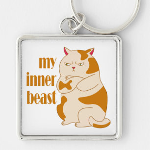 My inner beast lazy fat cat motivational quote key ring