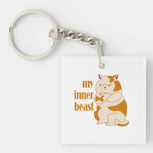 My inner beast lazy fat cat motivational quote key ring