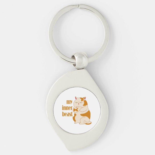 My inner beast lazy fat cat motivational quote key ring (Front)