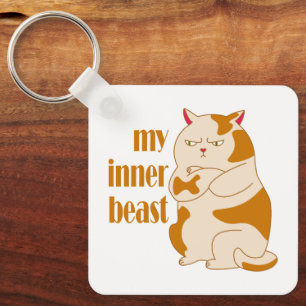 My inner beast lazy fat cat motivational quote key ring
