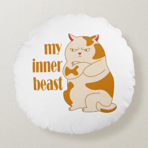 My inner beast lazy fat cat motivational quote round cushion