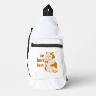 My inner beast lazy fat cat motivational quote sling bag
