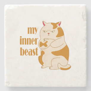 My inner beast lazy fat cat motivational quote stone coaster