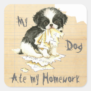 My Japanese Chin Ate My Homework Square Sticker