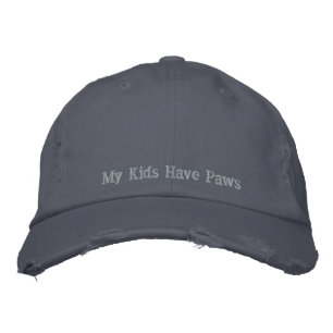 My Kids Have Paws Dog Quote Rustic Scotland Blue Embroidered Hat