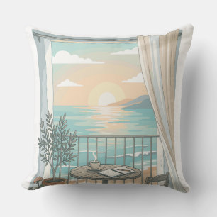 My Kind Of Morning   Cosy Coffee Sunrise Balcony  Cushion