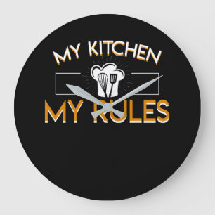 My Kitchen My Rules Cooking Lover Gifts Large Clock
