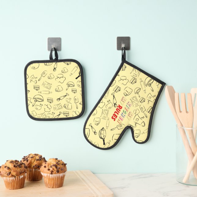 My Kitchen My Rules Oven Mitt & Pot Holder Set (Insitu(Hanging))