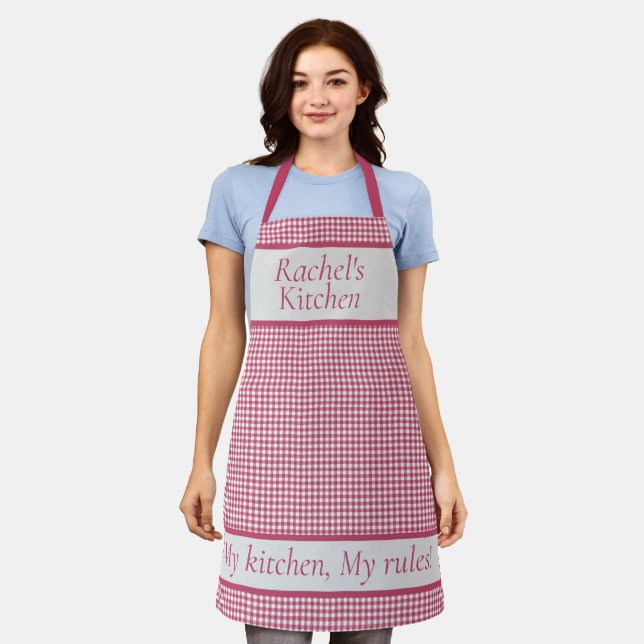 My Kitchen, My Rules Red Plaid Personalised Apron (Worn)