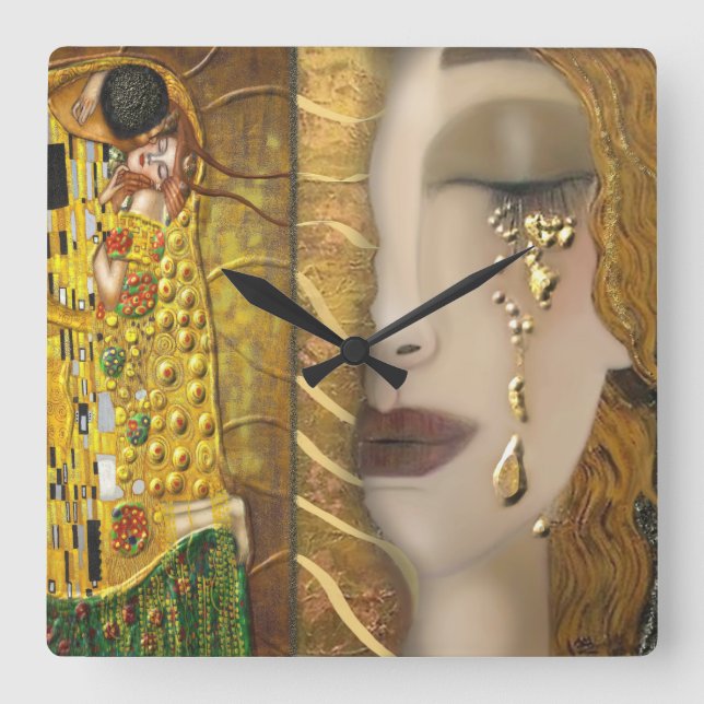 My Klimt Serie:Gold Square Wall Clock (Front)