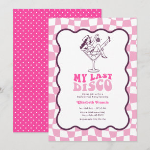 My Last Disco Retro Pink Martini Bachelorette Invitation