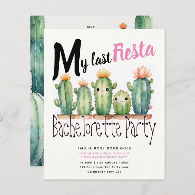 My Last Fiesta Bachelorette Party Cacti Theme (Front/Back)