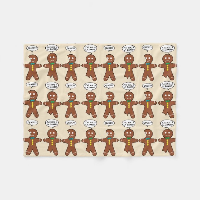 My Leg Hurts Gingerbread Cookie in French Pattern Fleece Blanket (Front (Horizontal))