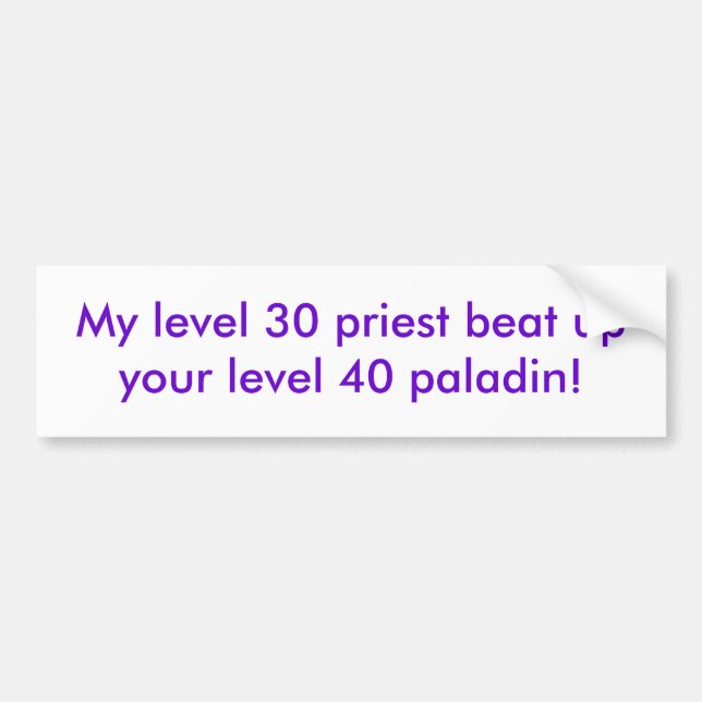 My level 30 priest beat up your level 40 paladin! bumper sticker (Front)