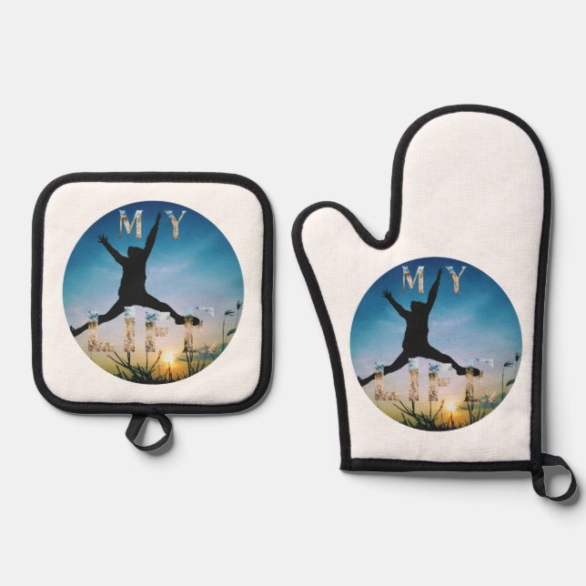 My Life – Inspirational Nature Design Apron Oven Mitt & Pot Holder Set (Front)