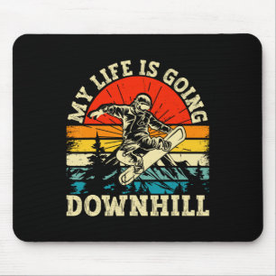 My Life Is Going Downhill Funny Retro Snowboarding Mouse Pad