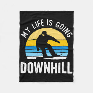 My Life Is Going Downhill Vintage Sunset Snowboard Fleece Blanket