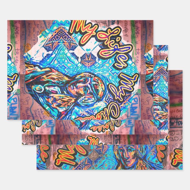 My Life, My Choice. Princess-like woman & Fractal Wrapping Paper Sheet (Set)