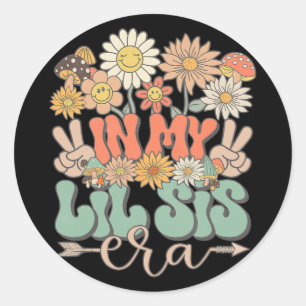 My Lil Sis Era Floral Hippie Groovy Retro Little S Classic Round Sticker