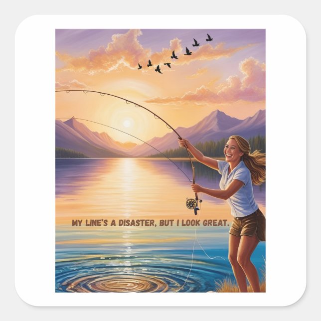 My Line’s a Disaster, But I Look Great – Fishing  Square Sticker (Front)