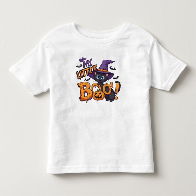 My Little Boo Cute Halloween Cat in Witch Hat Toddler T-Shirt (Front)